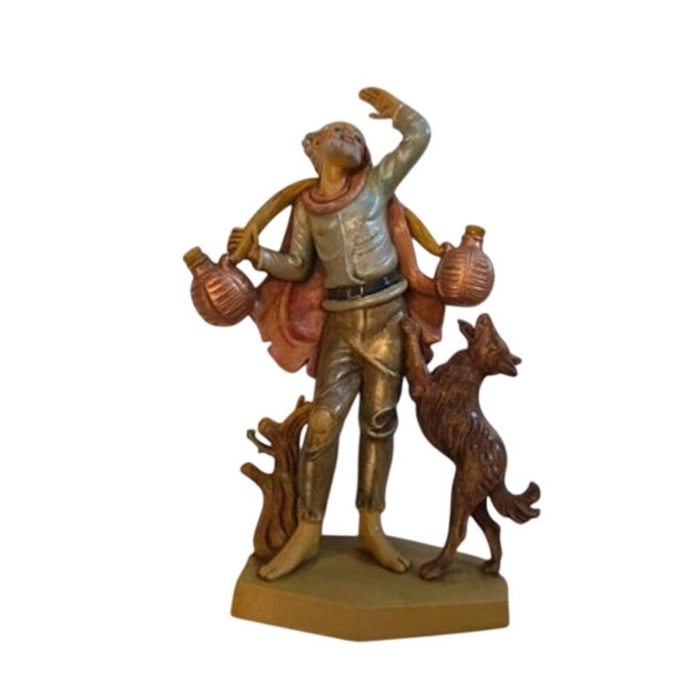 Vtg Italy PF Pelligrini Francesco Shepherd with Jugs & Dog Nativity Figurine 7"